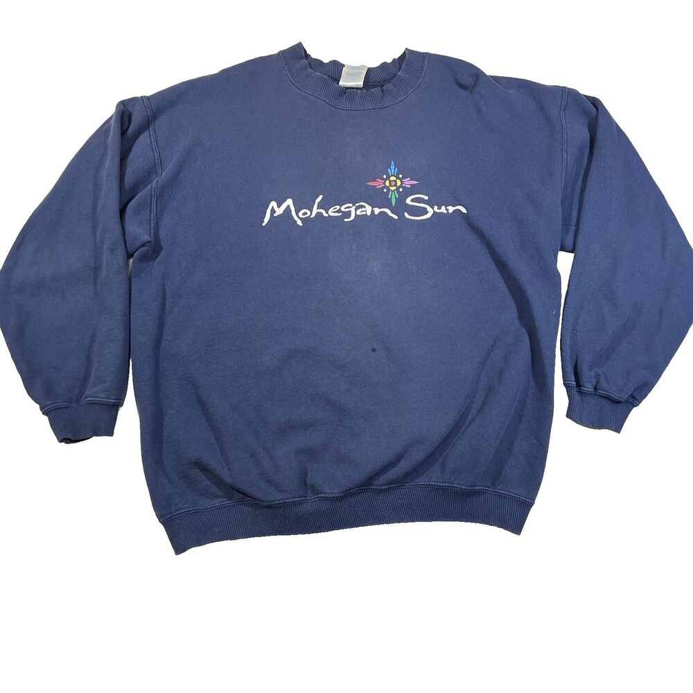 Vintage Mohegan Sun Casino Blue Crewneck Pullover Sweatshirt Gildan Size Large